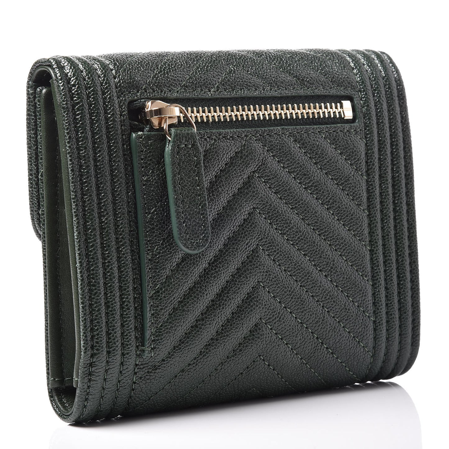 Caviar Chevron Quilted Boy Compact Wallet Dark Green