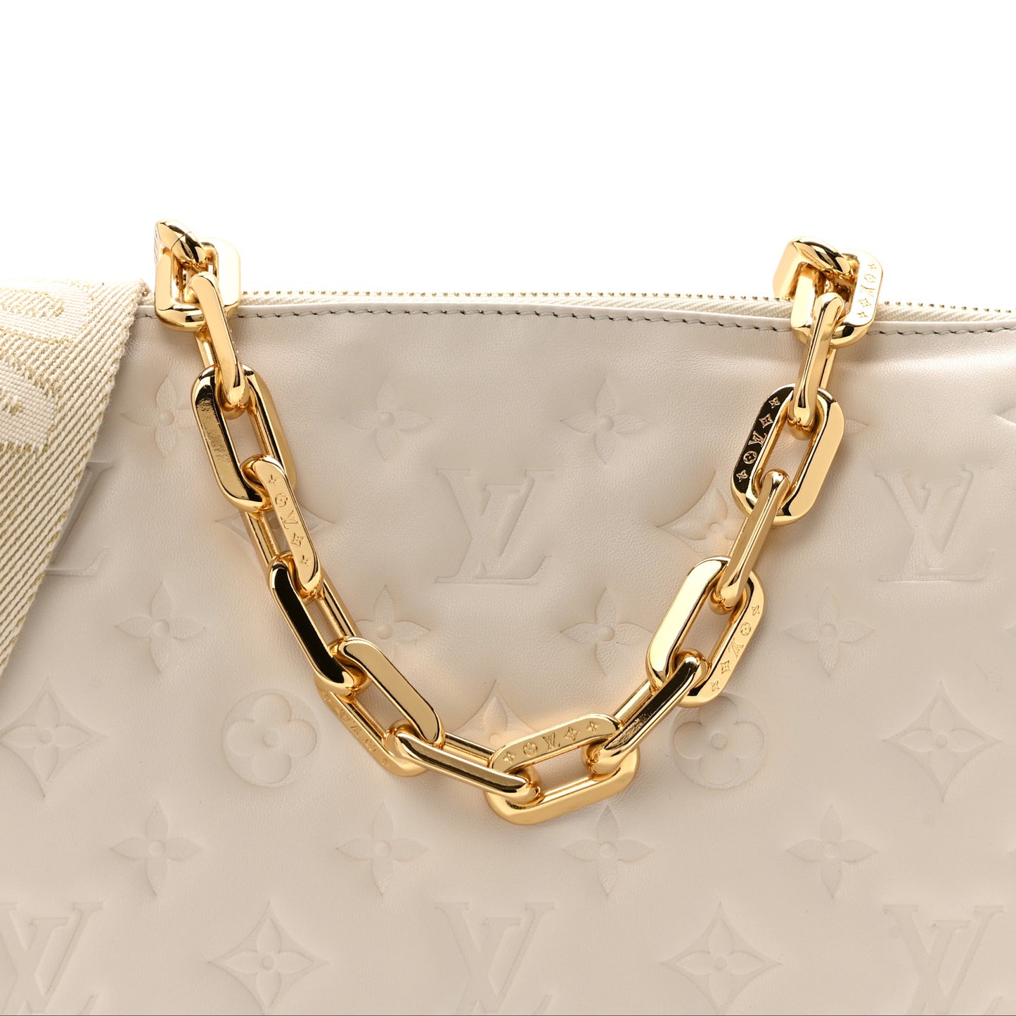 Lambskin Embossed Monogram Coussin PM Beige Cream