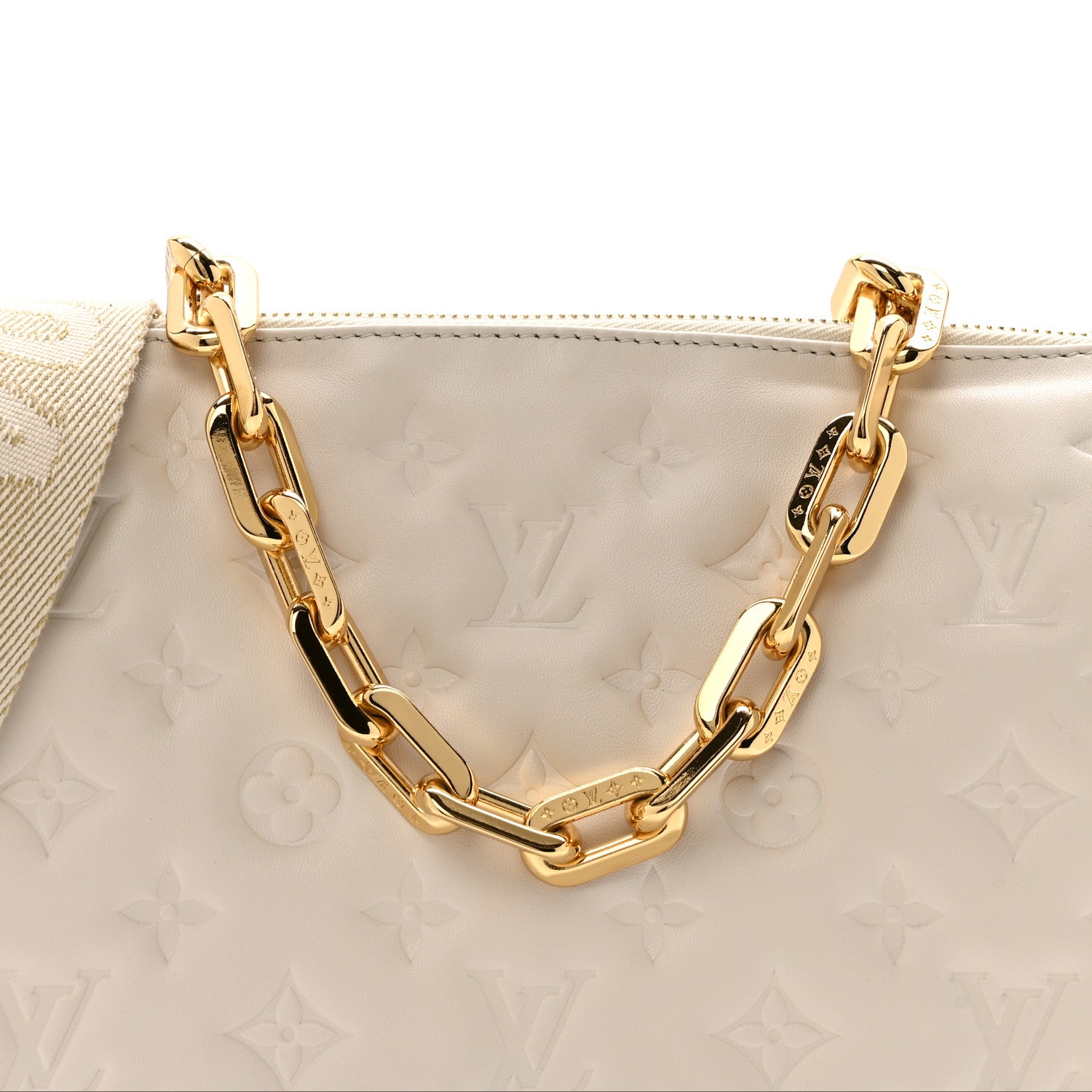 Louis Vuitton Lambskin Embossed Monogram Coussin PM Beige Cream 8 of 12