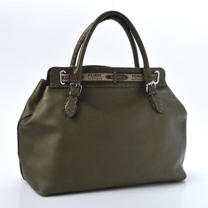 Fendi Calfskin Romano Selleria Large Villa Borghese Tote Green 2 of 12
