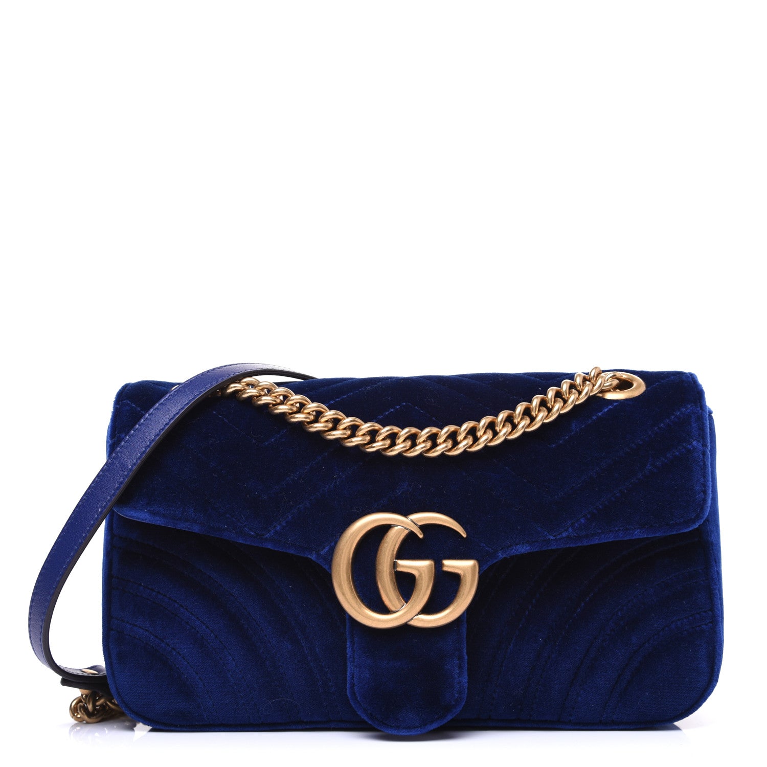 Gucci Velvet Matelasse Small GG Marmont Shoulder Bag Cobalt Blue 1 of 13