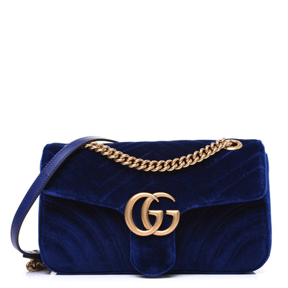 Gucci Velvet Matelasse Small GG Marmont Shoulder Bag Cobalt Blue 1 of 13