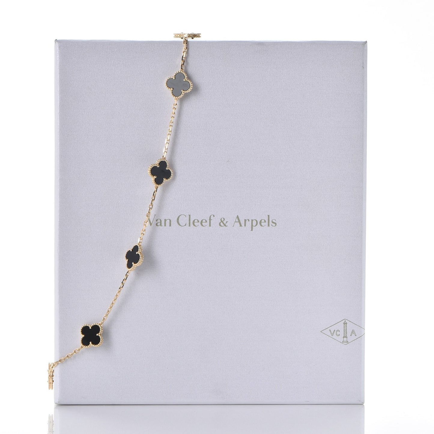 18K Yellow Gold Black Onyx 10 Motifs Vintage Alhambra Necklace