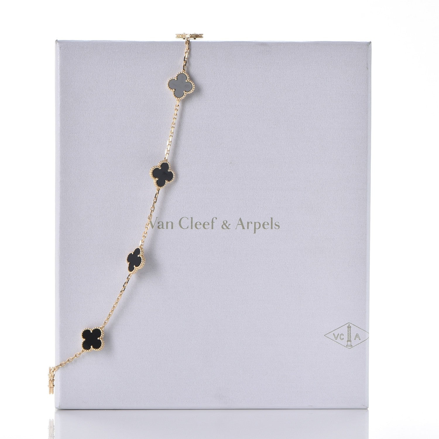 Van Cleef & Arpels 18K Yellow Gold Black Onyx 10 Motifs Vintage Alhambra Necklace 9 of 9