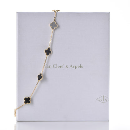 Van Cleef & Arpels 18K Yellow Gold Black Onyx 10 Motifs Vintage Alhambra Necklace 9 of 9