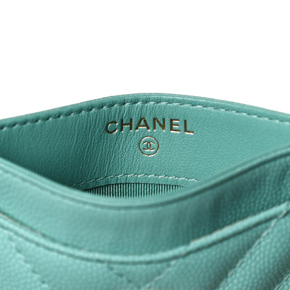 Chanel Caviar Chevron Quilted Card Holder Turquoise 6 of 8