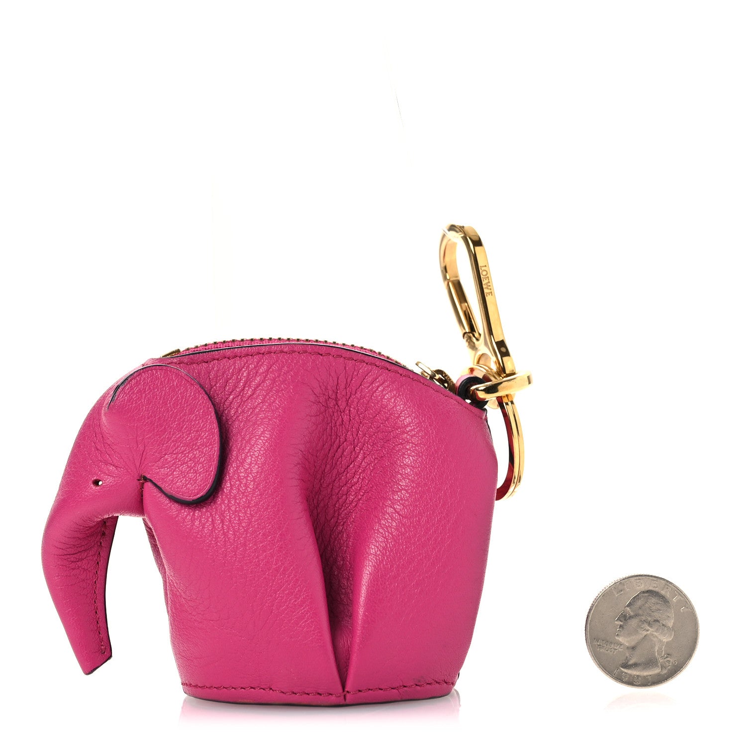 Loewe Calfskin Elephant Coin Purse Bag Charm  Fuchsia 2 of 9