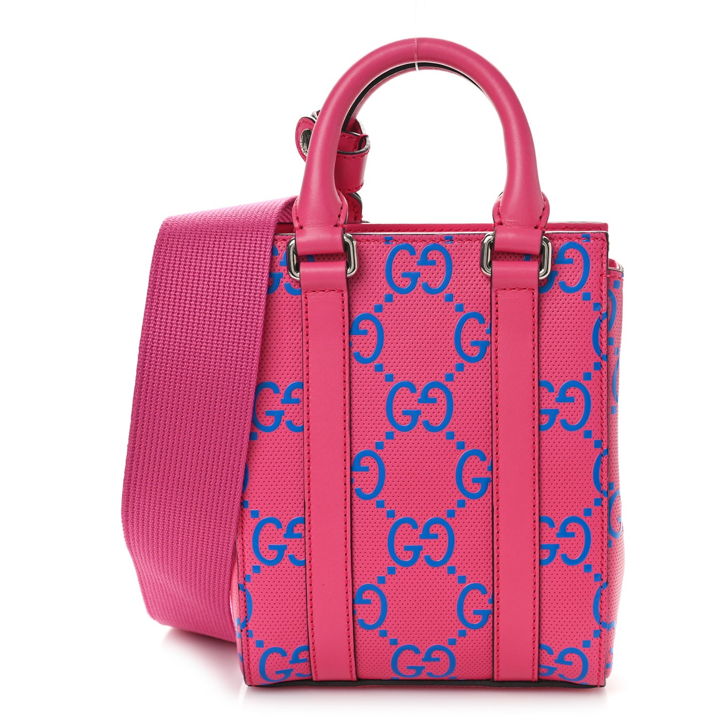Calfskin GG Tennis Embossed Mini Tote Bag Modern Fuchsia Modern Blue