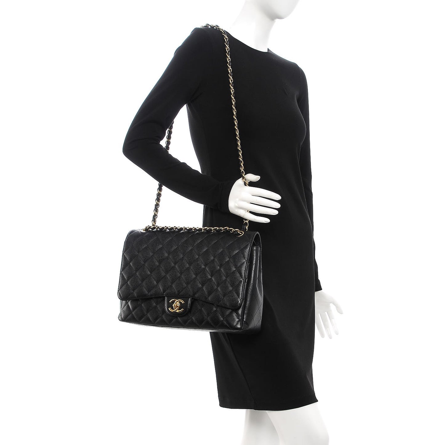 Caviar Quilted Maxi Double Flap Black