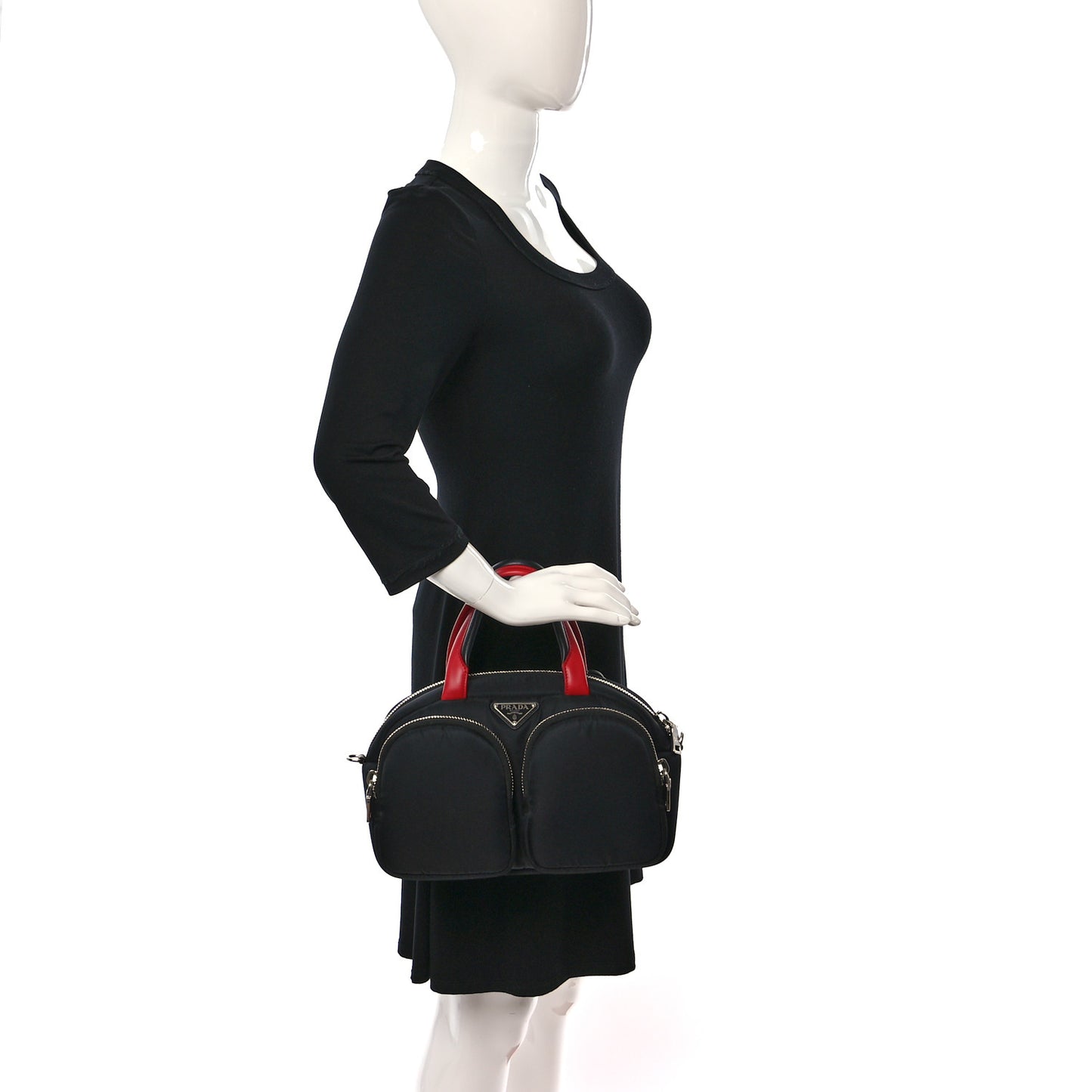 Tessuto Nylon Pocket Top Handle Cargo Shoulder Bag Black Fuoco