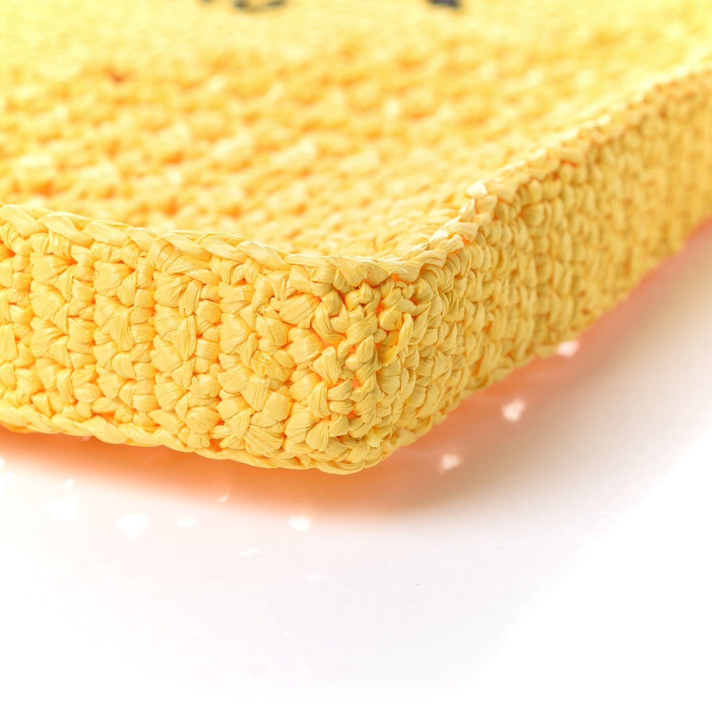 Yarn Raffia Effect Crochet Logo Embroidered Tote Bag Giallo