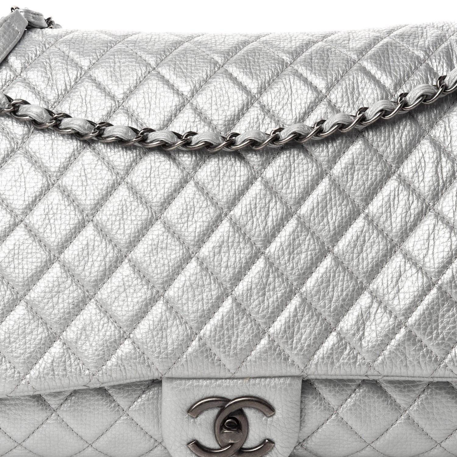 Chanel Metallic Calfskin Quilted XXL Travel Flap Bag Silver 15 of 15