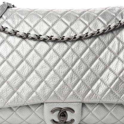 Chanel Metallic Calfskin Quilted XXL Travel Flap Bag Silver 15 of 15