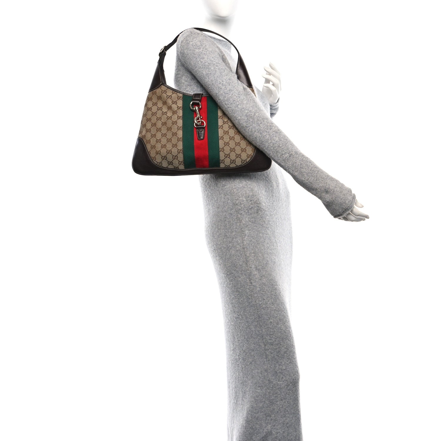 Gucci Monogram Web Jackie O Bouvier Hobo Dark Brown 2 of 10