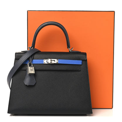 Hermes Epsom Tri-Color Kelly Sellier 25  Black Ardoise Bleu Zanzibar 13 of 13