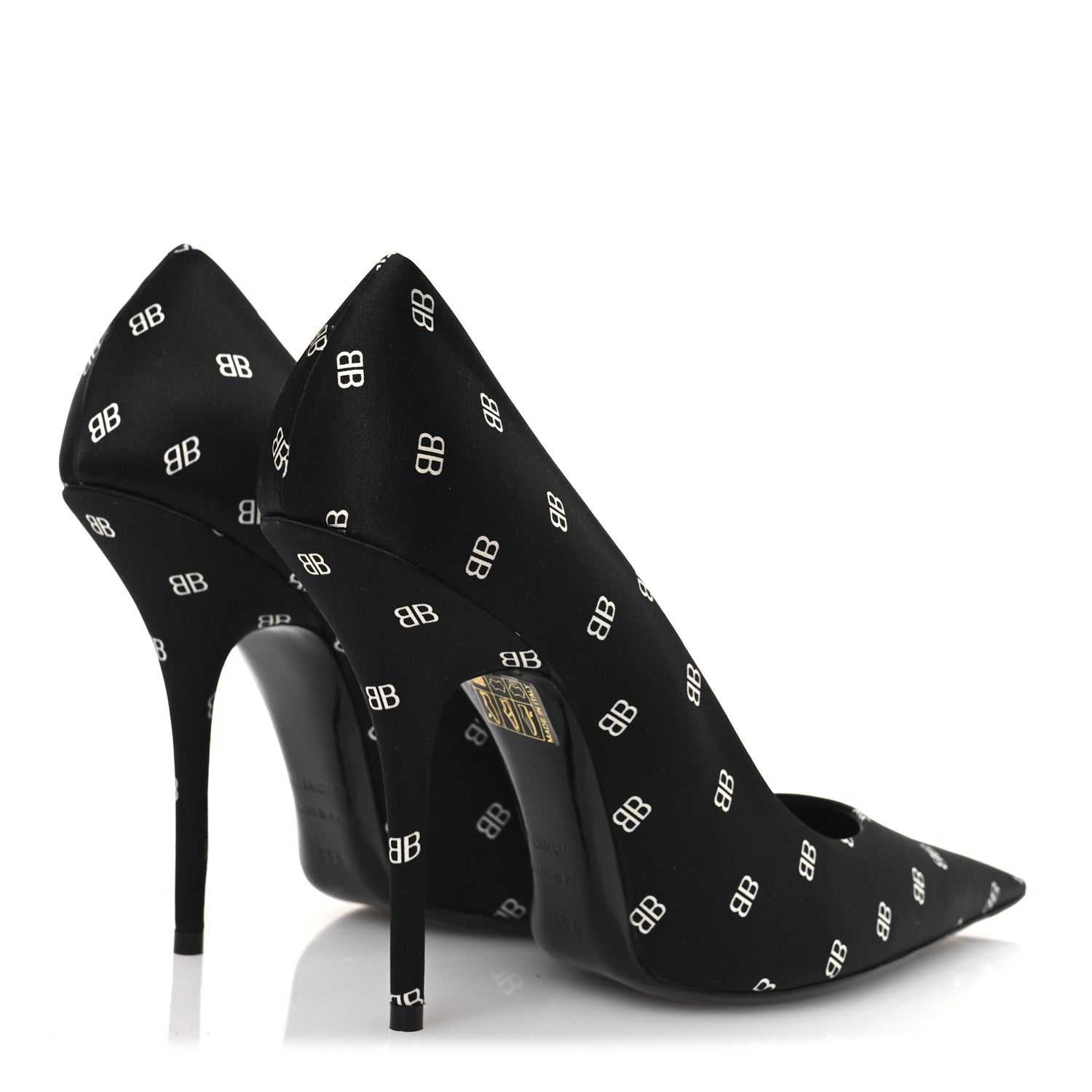 Balenciaga Crepe Satin BB Allover Logo Knife 100mm Pumps 39.5 Black 5 of 11