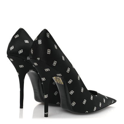 Balenciaga Crepe Satin BB Allover Logo Knife 100mm Pumps 39.5 Black 5 of 11