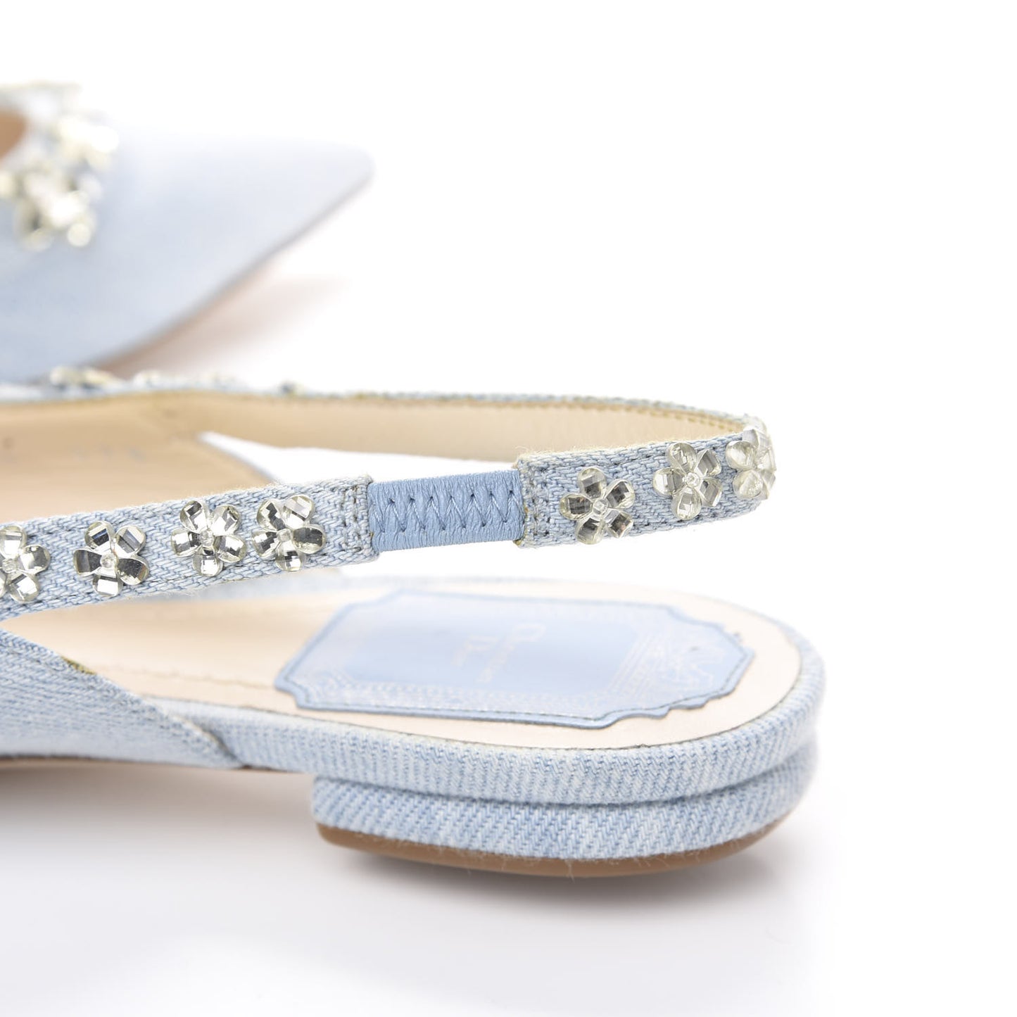 Denim Crystal Garland Flat Slingback 37.5 Celeste