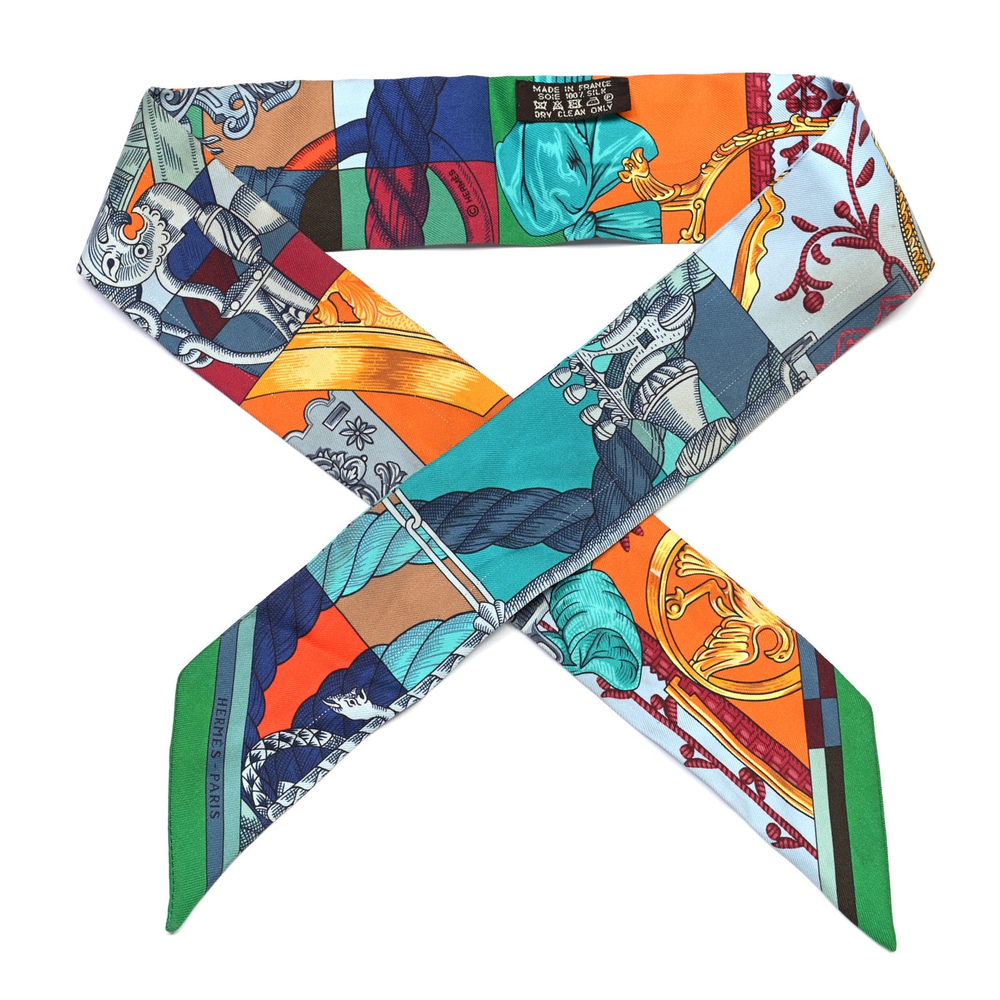 Silk Cavalleria D'Etriers Twilly Emeraude Orange Turquoise