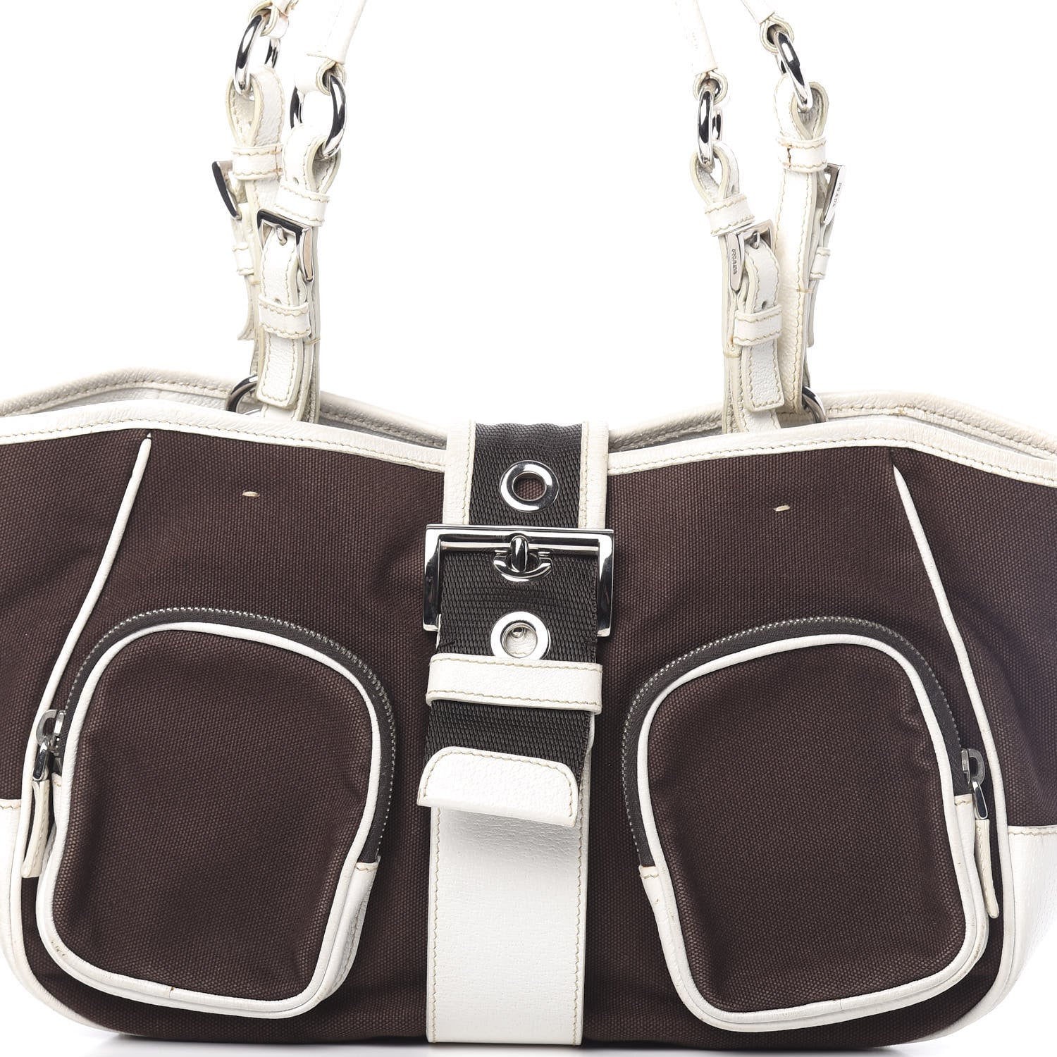 Prada Canvas Calfskin Shoulder Bag 15 of 17