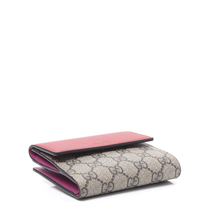 Gucci GG Supreme Monogram Calfskin French Flap Wallet Beige Ebony Hibiscus Red New Rosette 3 of 10