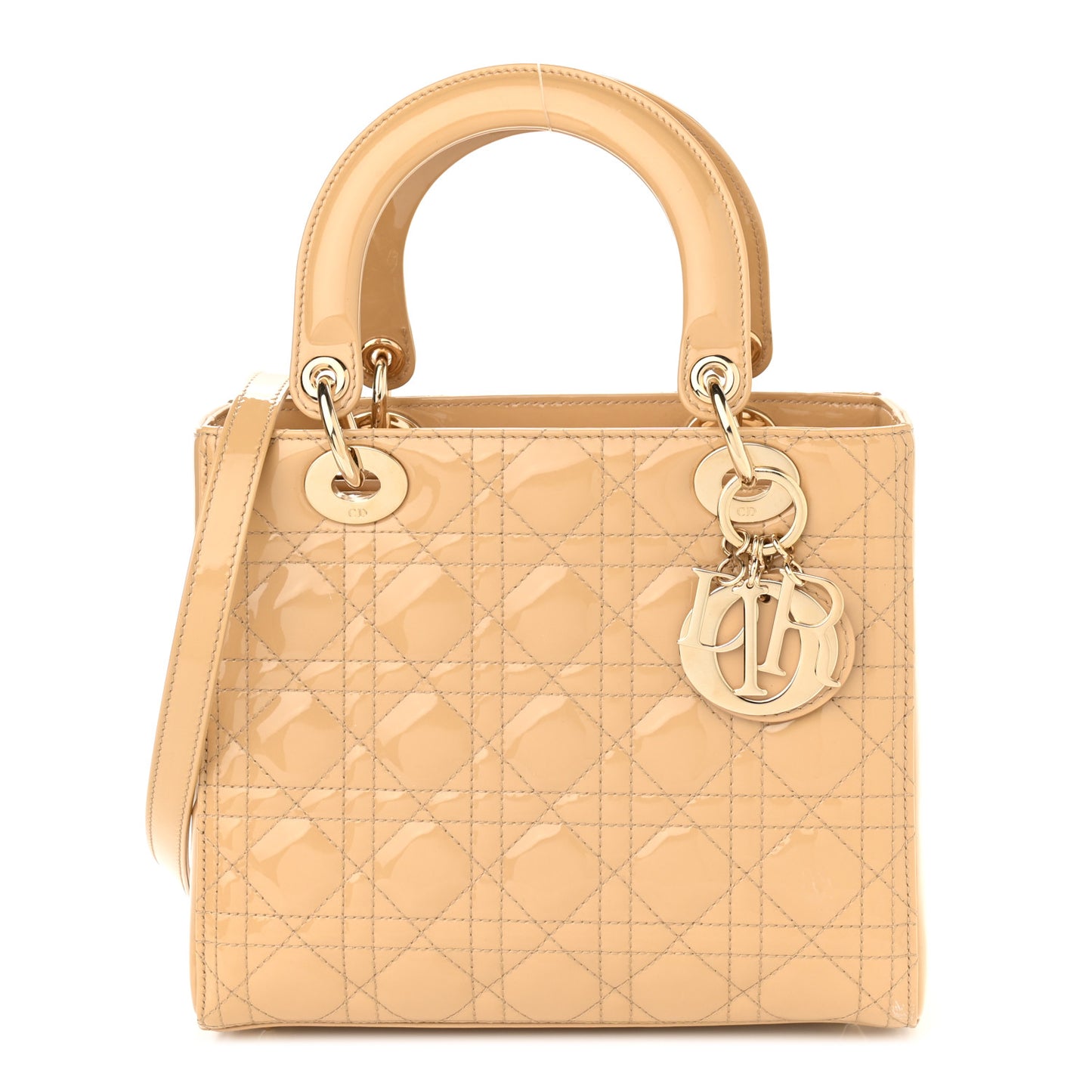 Patent Cannage Medium Lady Dior Beige