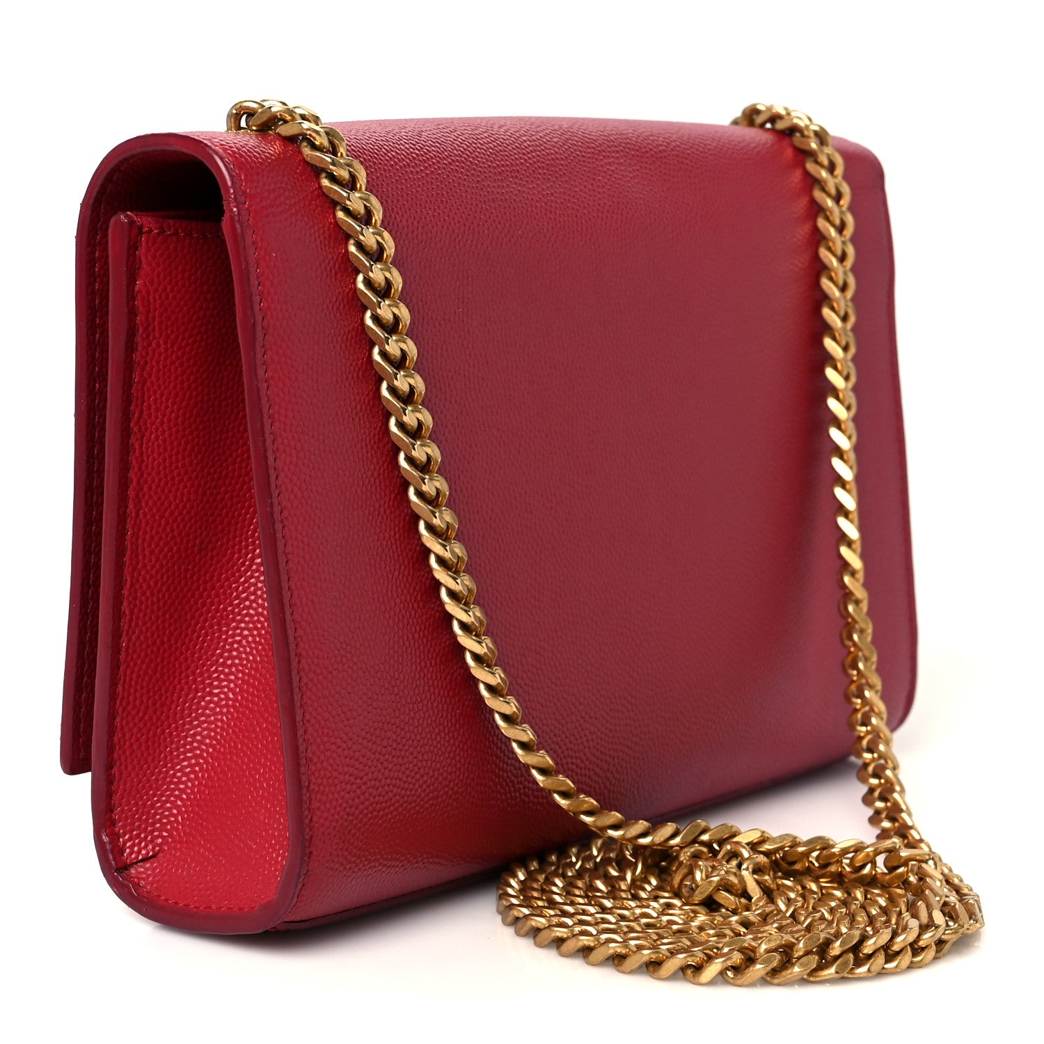 Saint Laurent Grain De Poudre Small Deconstructed Monogram Kate Satchel Red 3 of 11