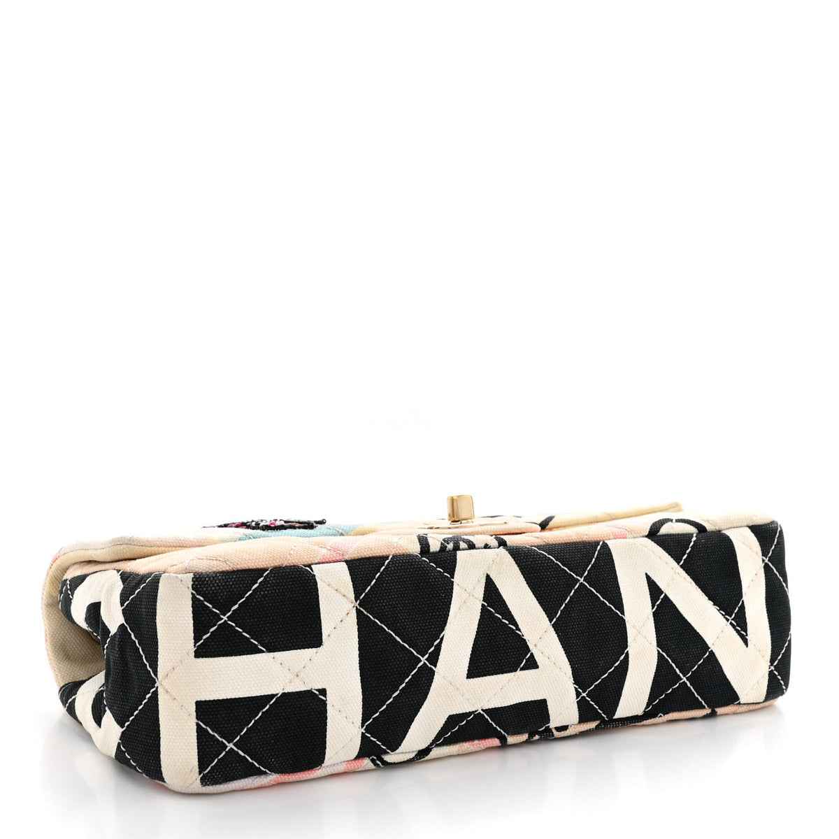 Canvas Small Printed Eiffel Tower Flap Bag Beige Multicolor