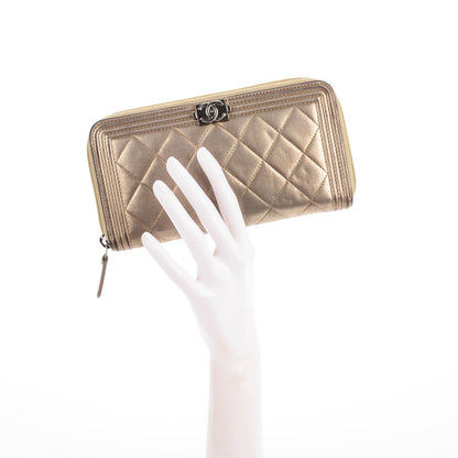 Chanel Metallic Calfskin Quilted Boy Zip Around Wallet Light Gold 2 of 8
