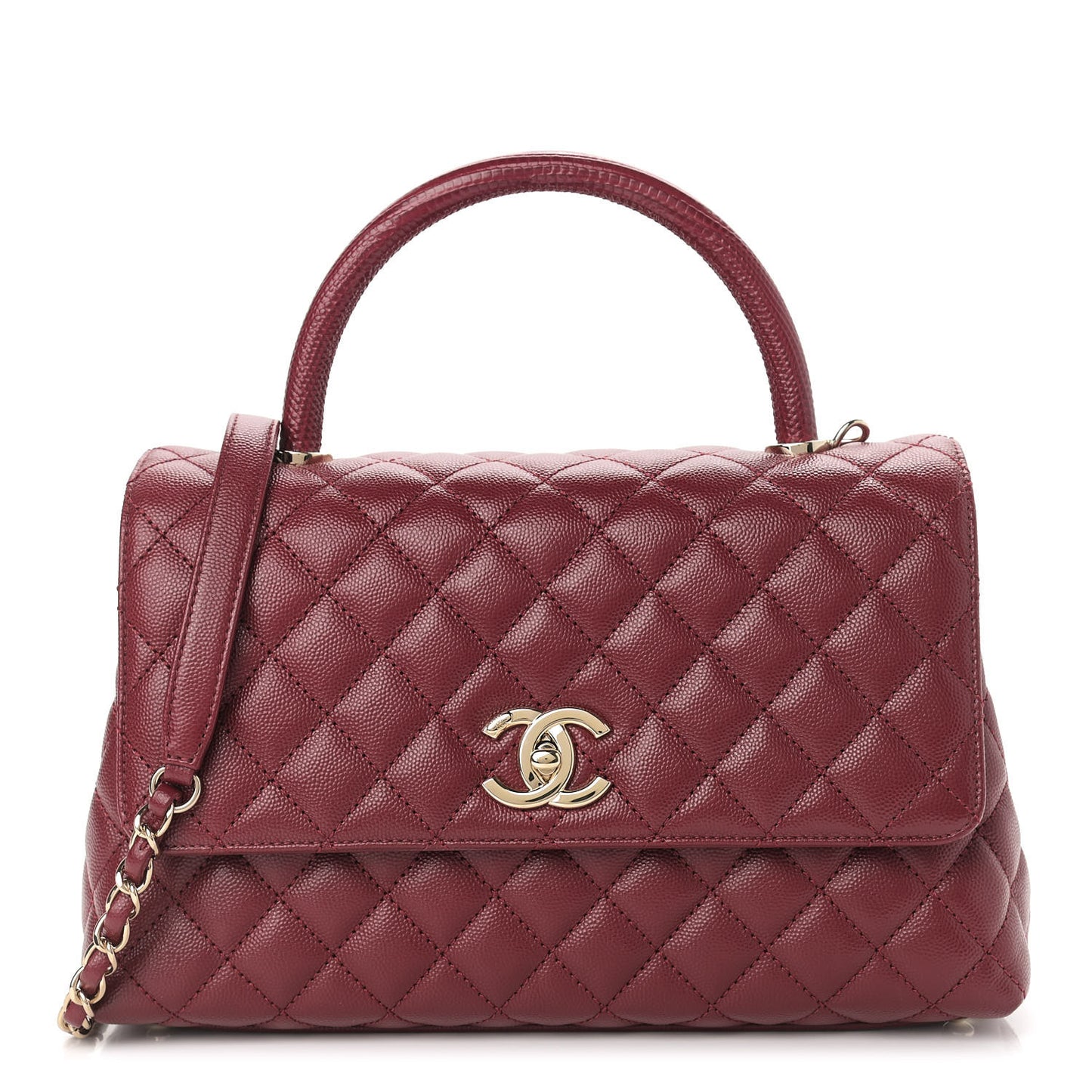 Caviar Lizard Embossed Quilted Small Coco Handle Flap Burgundy