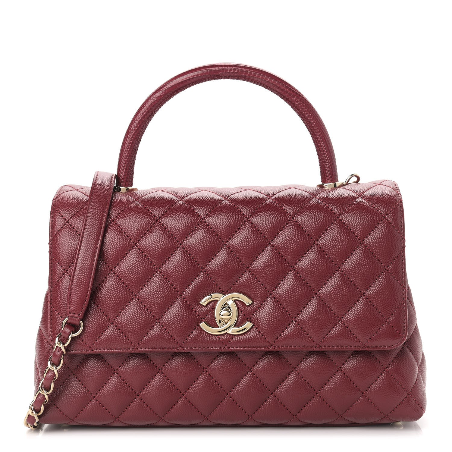 Chanel Caviar Lizard Embossed Quilted Small Coco Handle Flap Burgundy 2 of 9