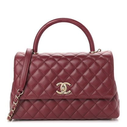Chanel Caviar Lizard Embossed Quilted Small Coco Handle Flap Burgundy 2 of 9