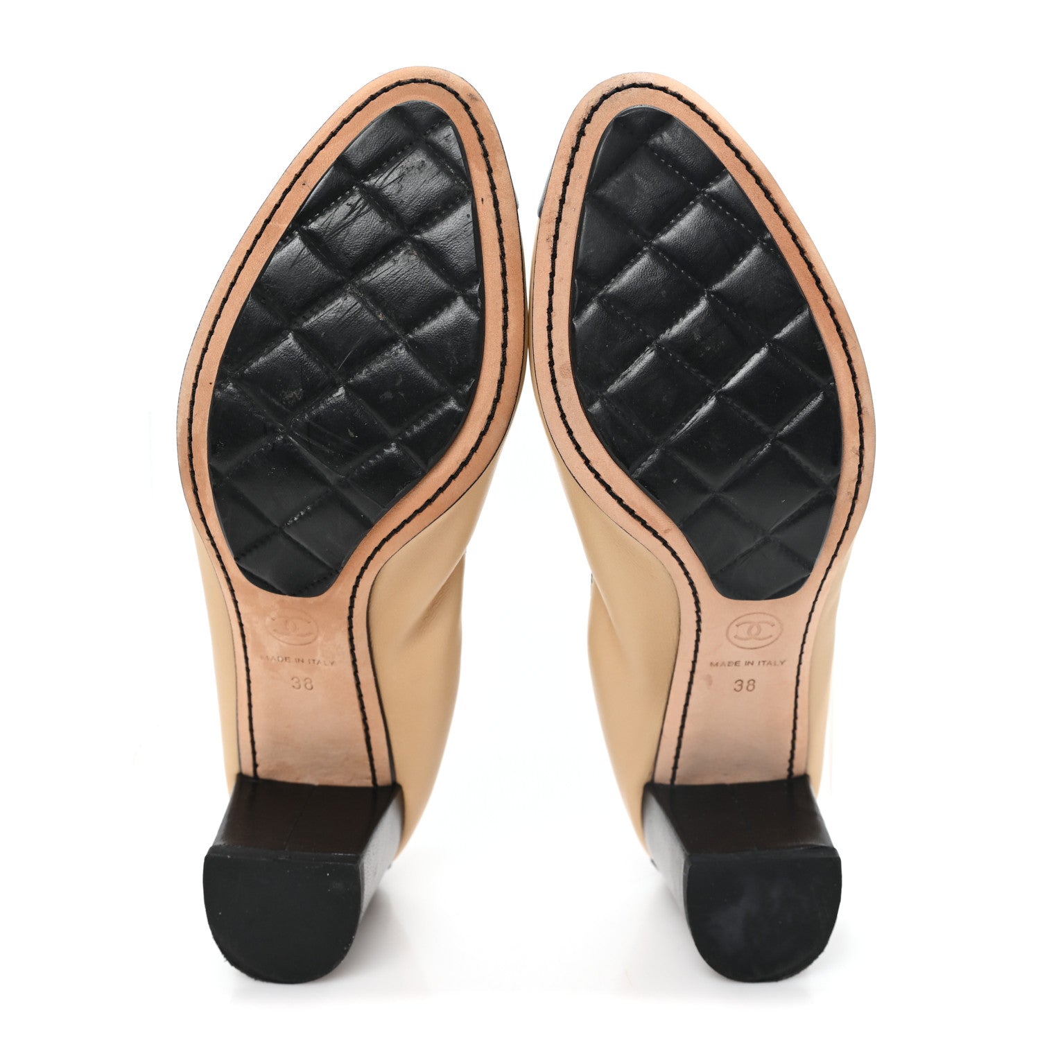 Chanel Lambskin CC Elastic Stretch Pumps 38 Beige Black 6 of 10