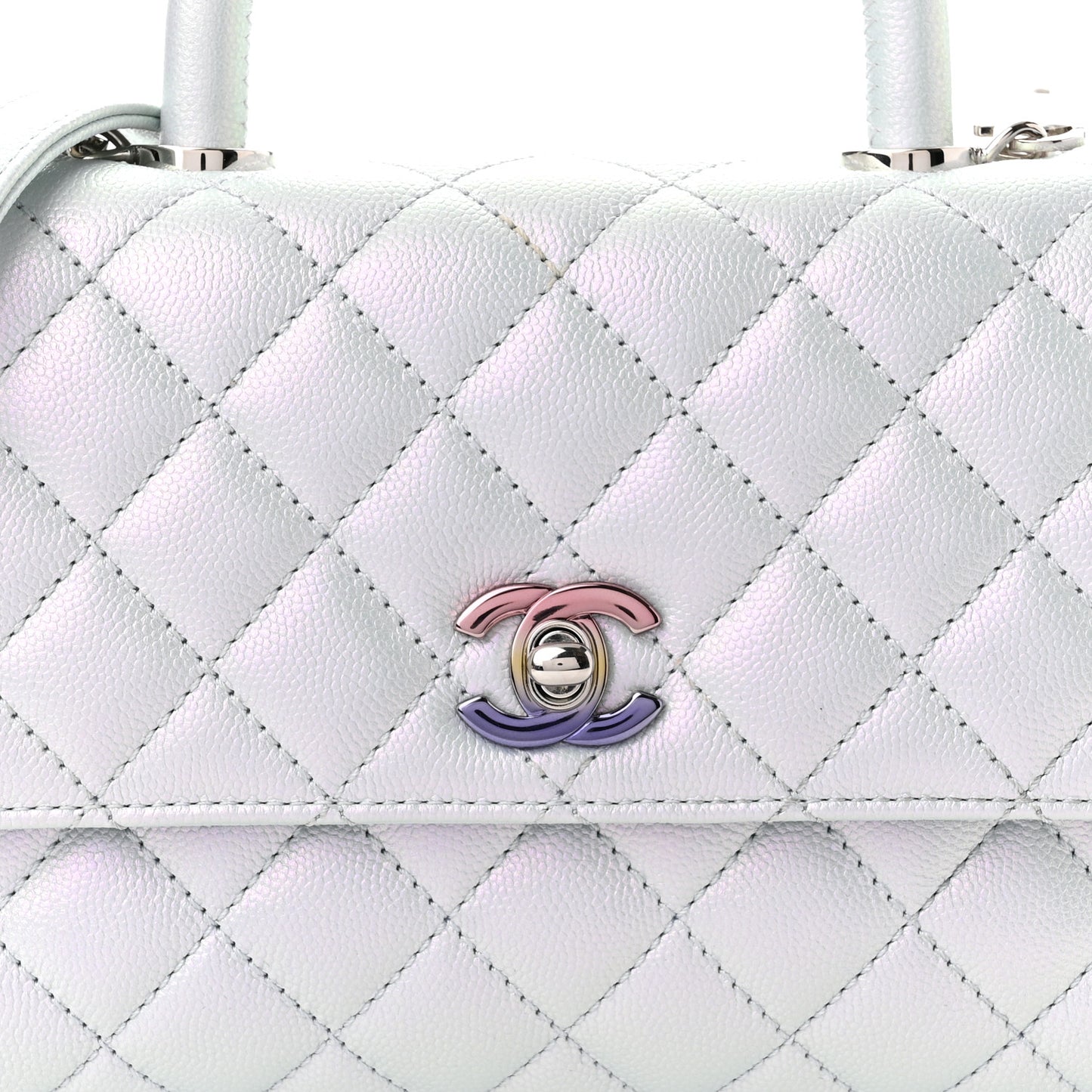 Iridescent Caviar Quilted Mini Coco Handle Flap Light Blue