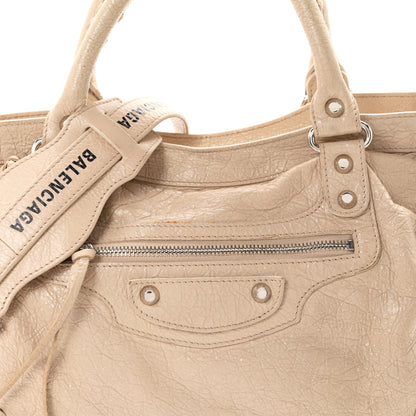 Balenciaga Agneau Classic Silver Hardware City Logo Strap Light Beige Black 9 of 12
