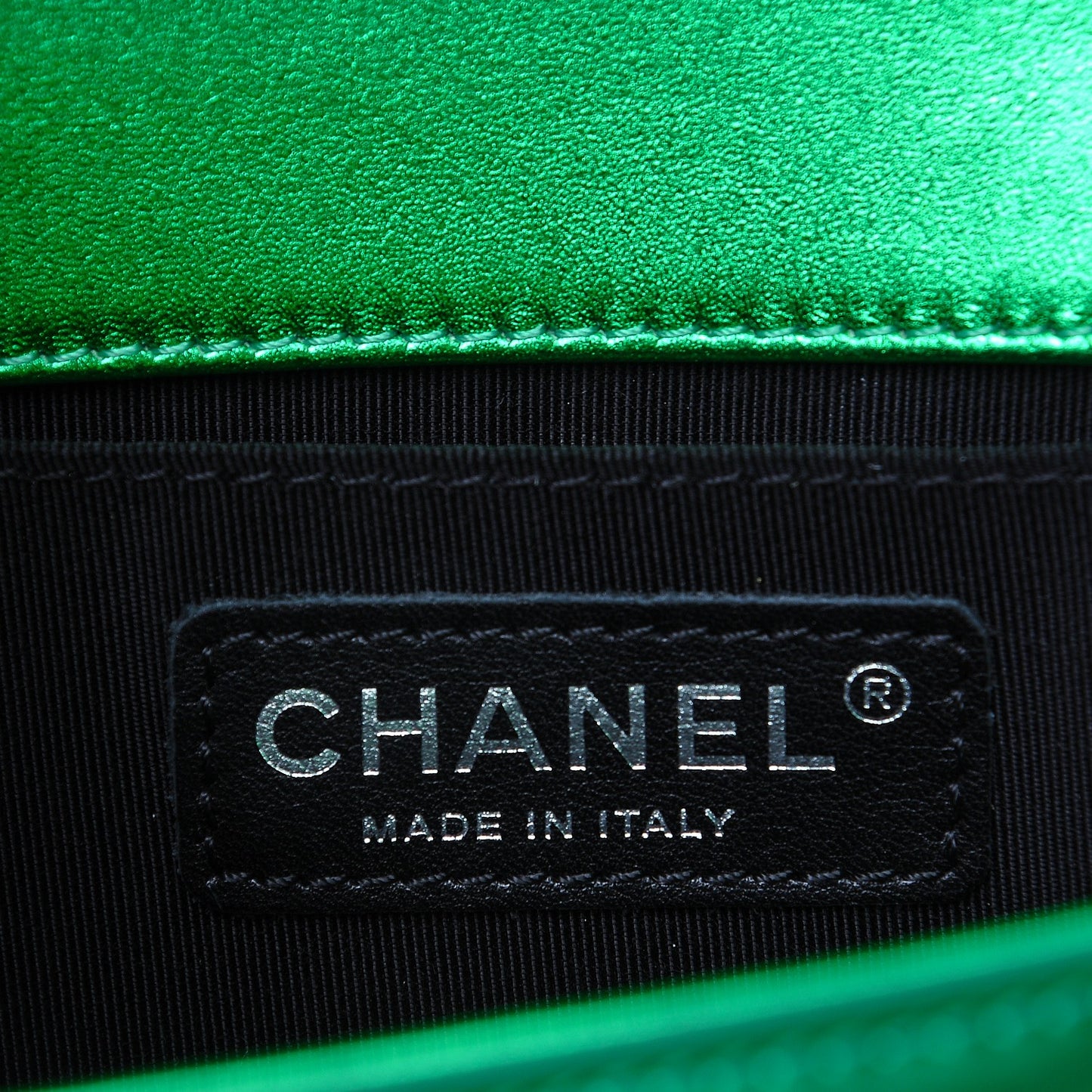 Metallic Patent Calfskin Quilted Small Boy Flap Green