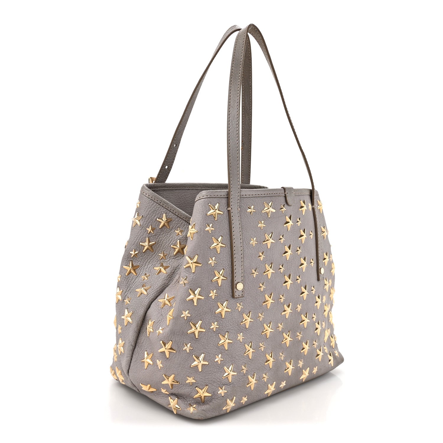 Jimmy Choo Metallic Calfskin Sasha Star Studded Tote Silver