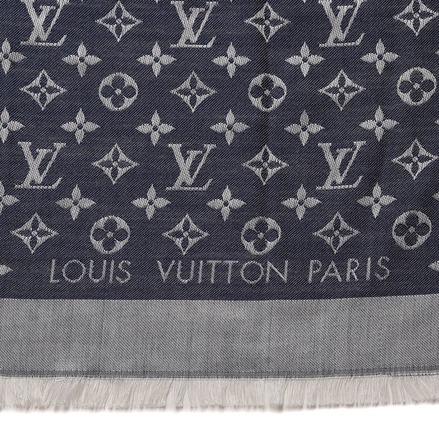 Wool Silk Monogram Denim Shawl Blue