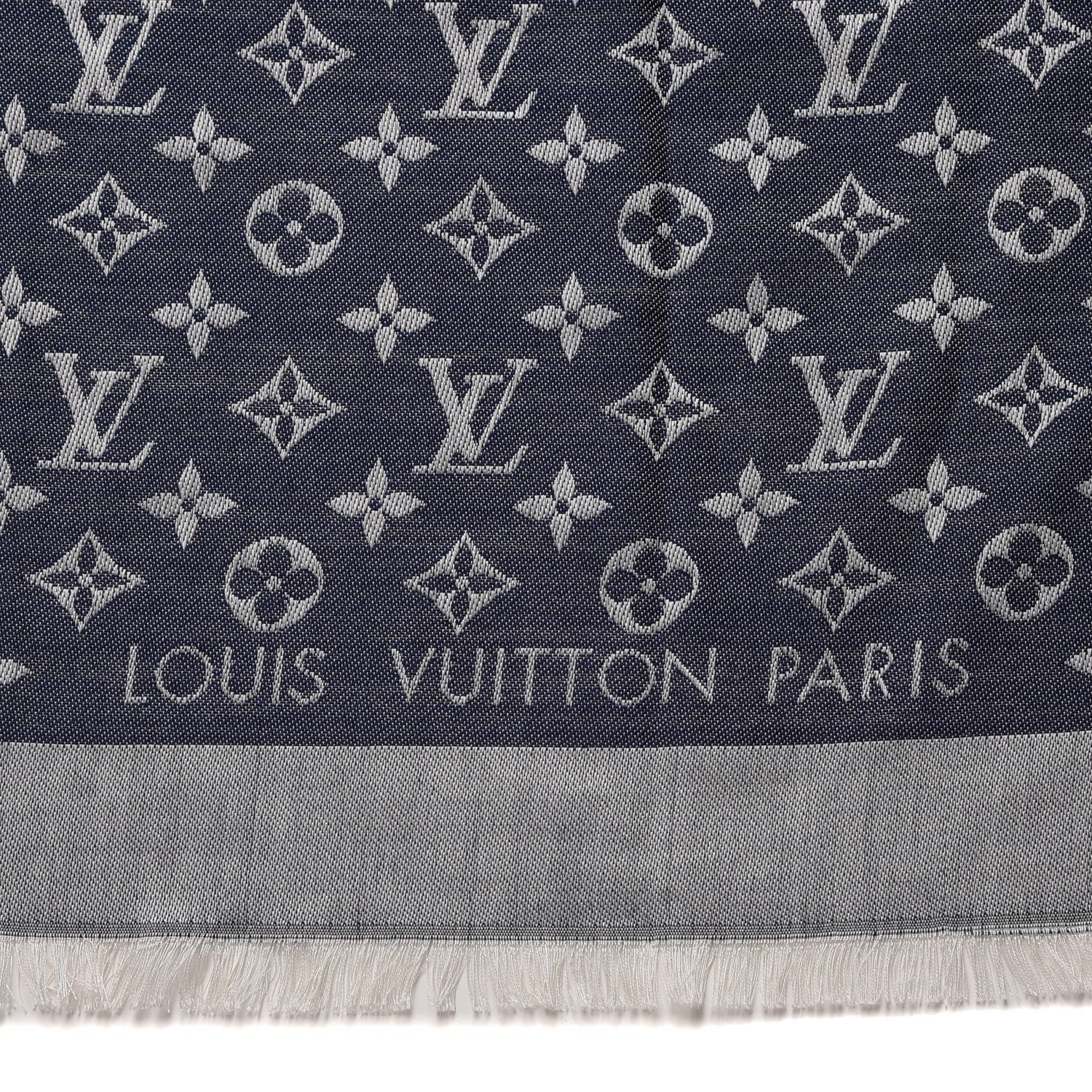 Louis Vuitton Wool Silk Monogram Denim Shawl Blue 4 of 5