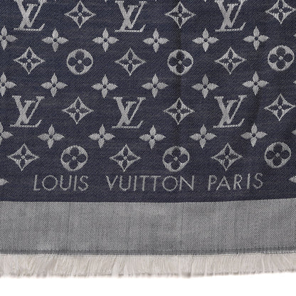 Louis Vuitton Wool Silk Monogram Denim Shawl Blue 4 of 5