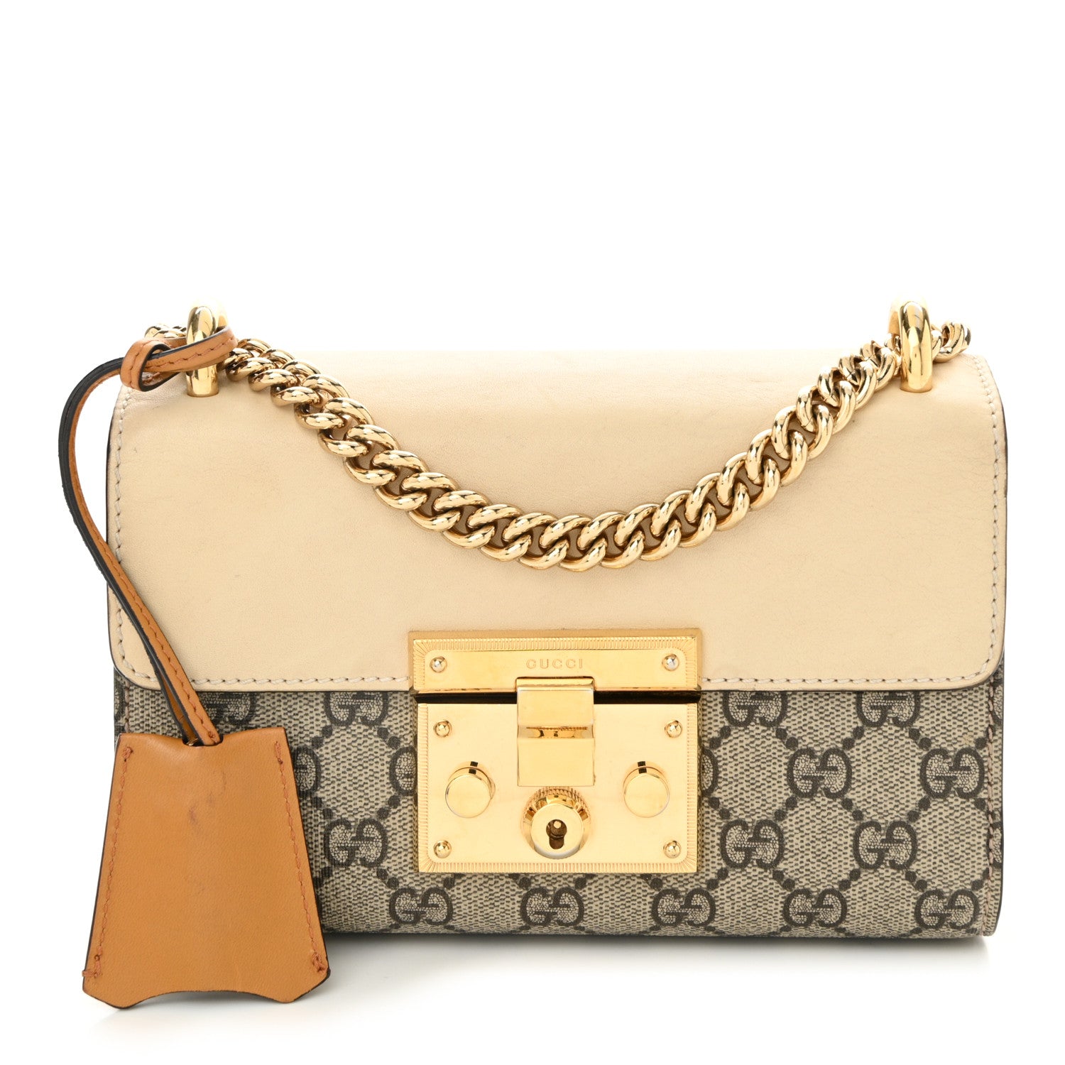 Gucci GG Supreme Monogram Calfskin Small Padlock Shoulder Bag Beige Mystic White Sun Oil 1 of 12
