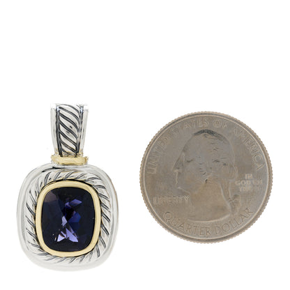 David Yurman Sterling Silver 14K Yellow Gold Iolite 12mm Albion Enhancer Pendant 2 of 4