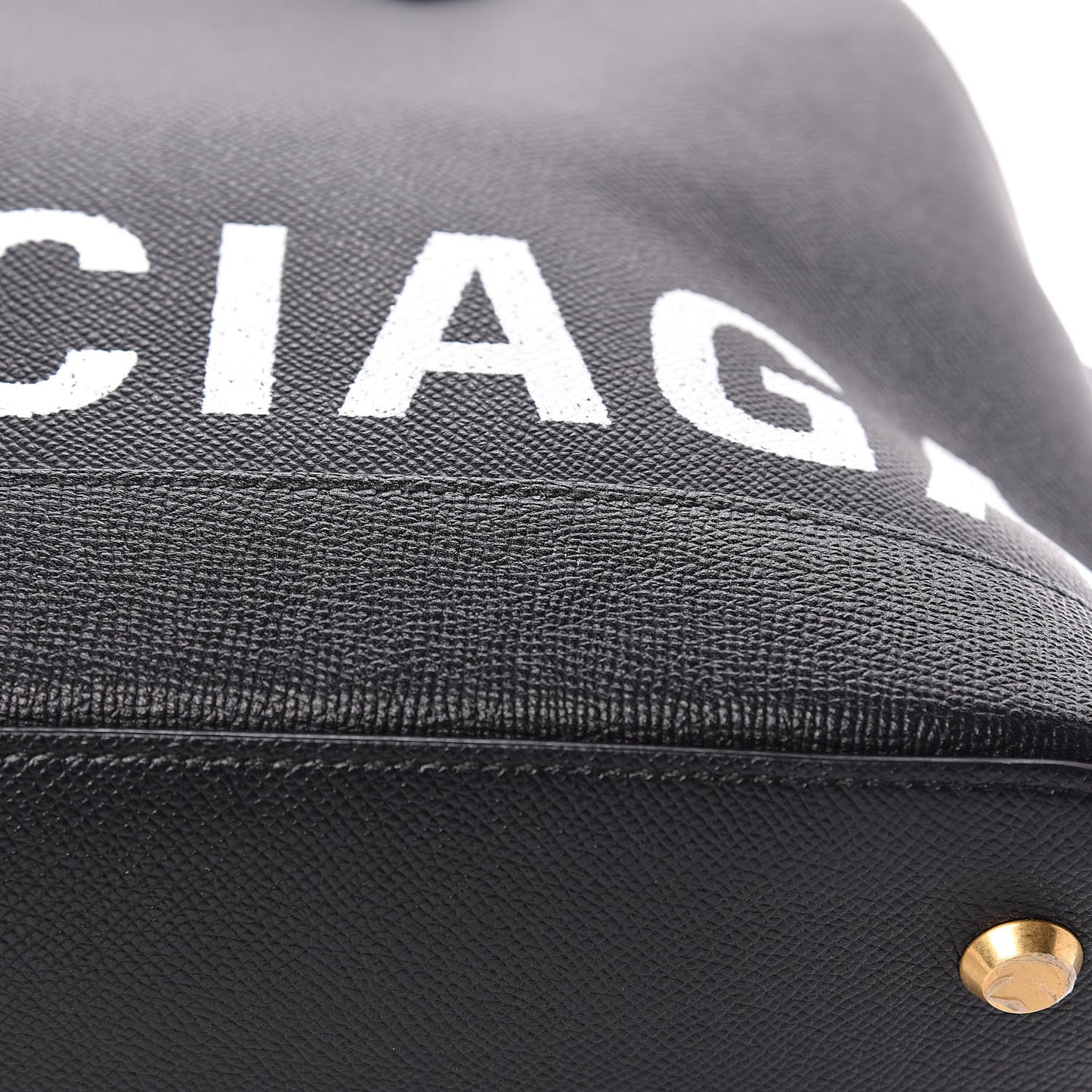 Signature Grained Calfskin Logo M Ville Top Handle Bag Black