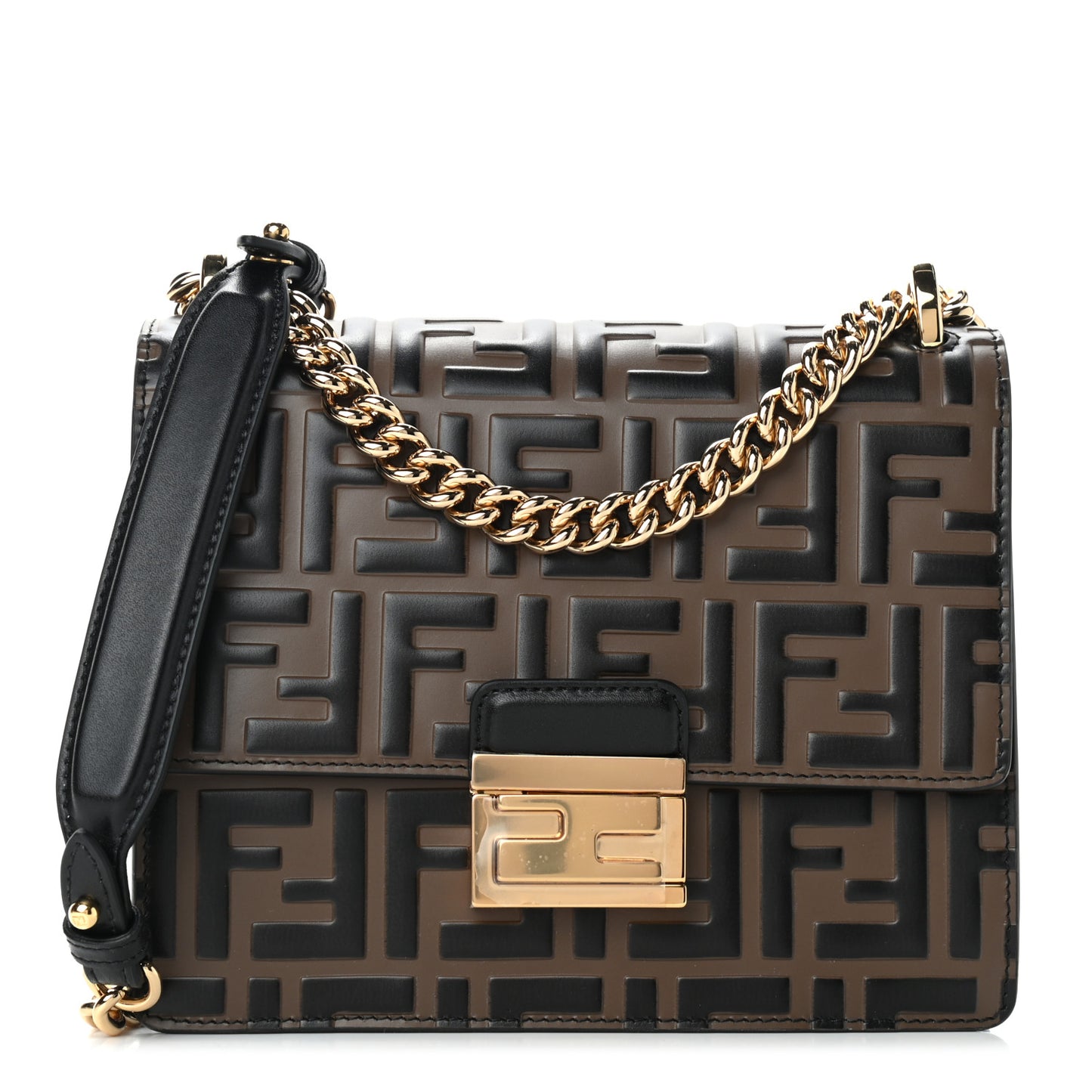 Vitello Liberty Bi-Color FF 1974 Embossed Small Kan U Shoulder Bag Maya Black