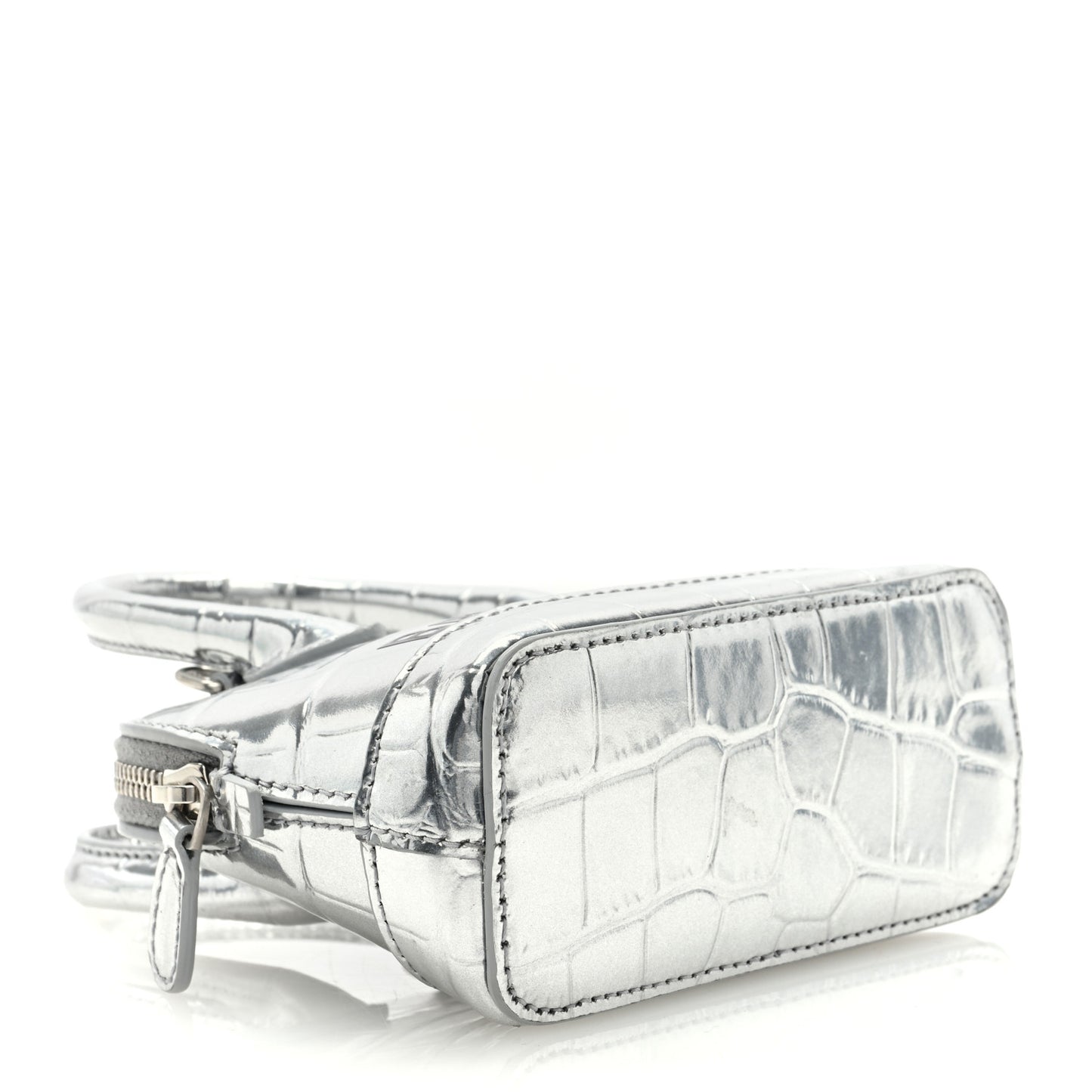 Metallic Calfskin Logo Crocodile Embossed Mini Ville Top Handle Bag Silver Black
