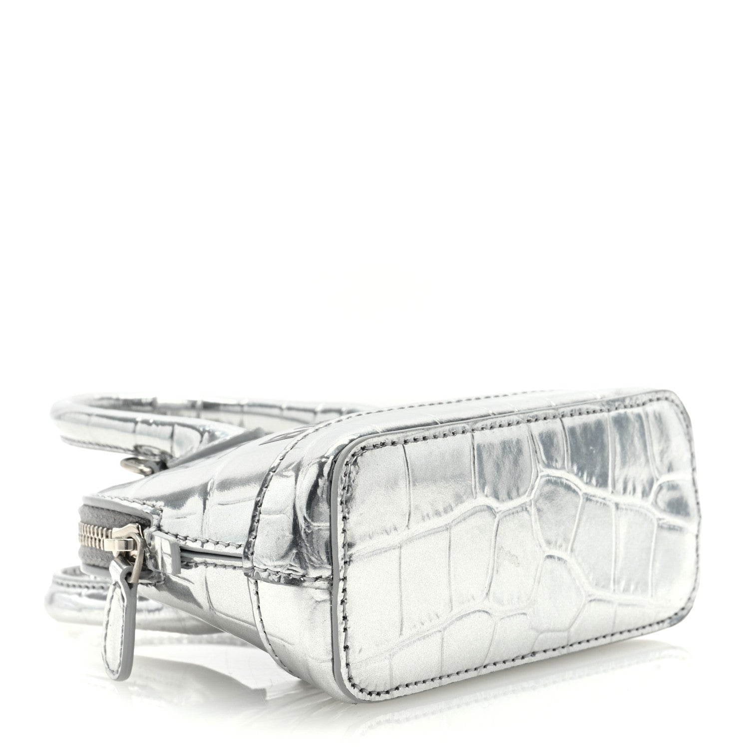 Balenciaga Metallic Calfskin Logo Crocodile Embossed Mini Ville Top Handle Bag Silver Black 4 of 6