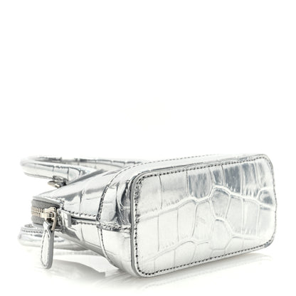 Balenciaga Metallic Calfskin Logo Crocodile Embossed Mini Ville Top Handle Bag Silver Black 4 of 6
