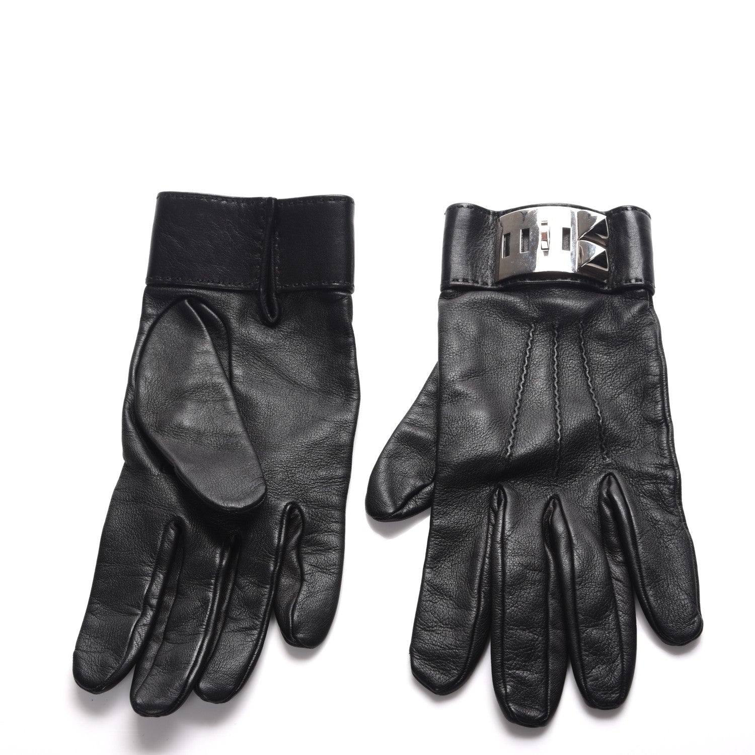 Hermes Lambskin Collier De Chien Gloves Black 8 1 of 6