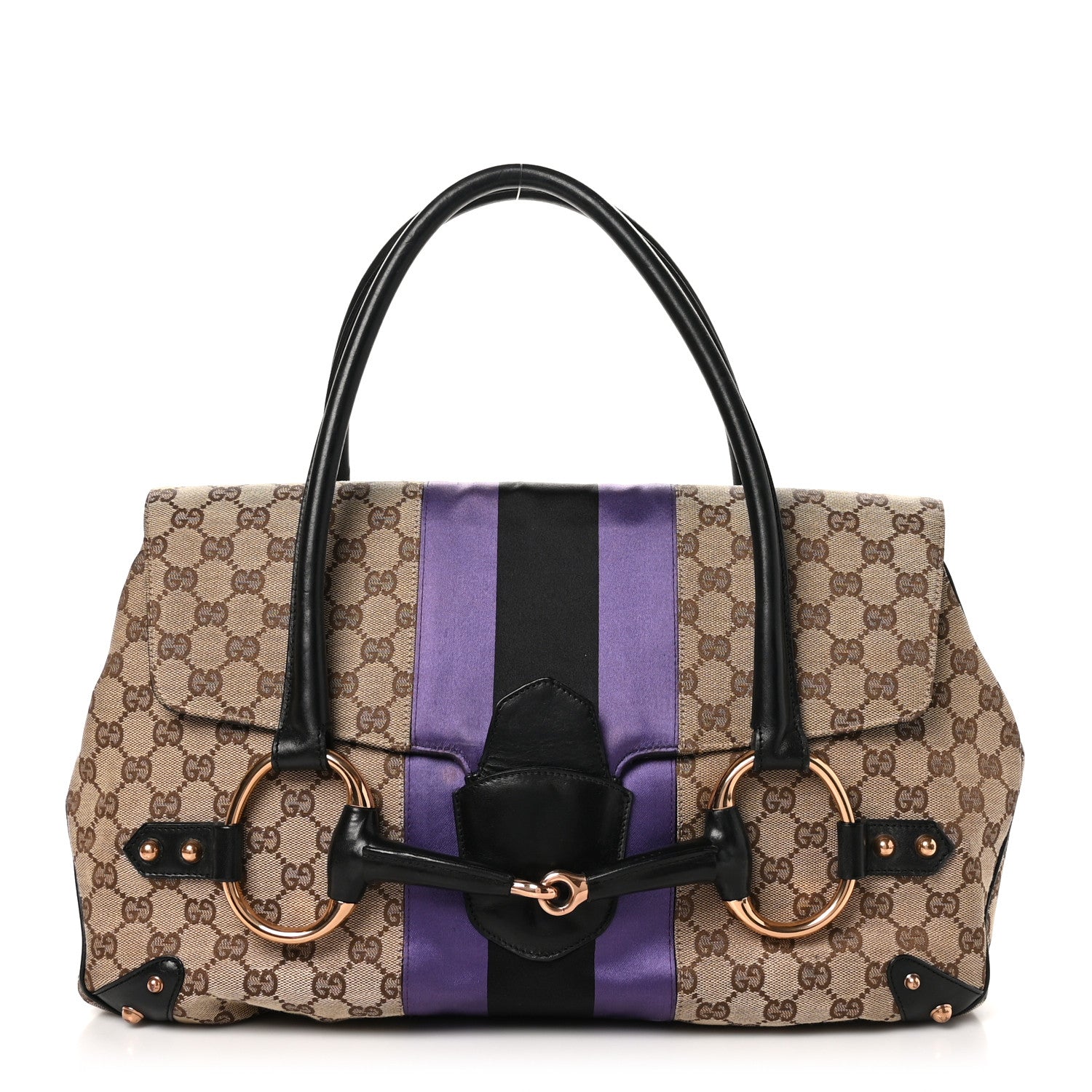 Gucci Monogram Horsebit Web Flap Bag Brown Purple 1 of 12