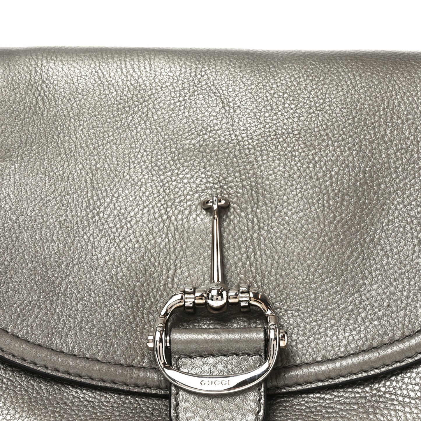 Pebbled Calfskin Medium Techno Horsebit Shoulder Flap Bag Grey